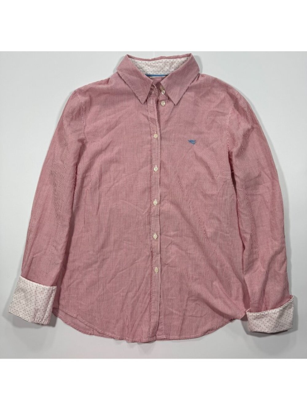 Shirt Women's M Pink Striped Cotton Button-Up Business Office Travel Academia